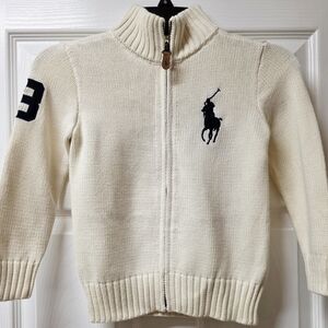 Polo Ralph Lauren Kids Cream Knit Zip-Up Jacket, Sz 5